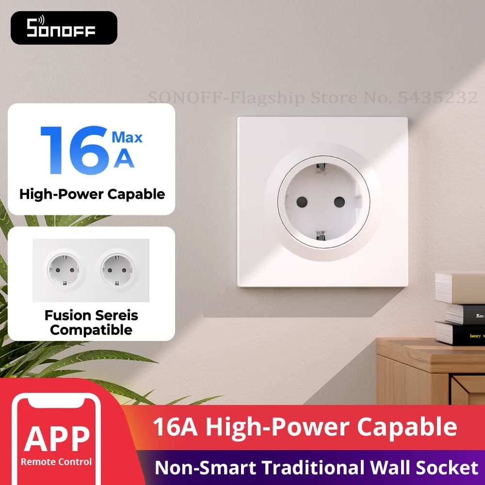 SONOFF WS01STPF-E Fusion Series Non-Smart Traditional Wall Socket Type F Fire Resistant Protection Moisture Ready Durability