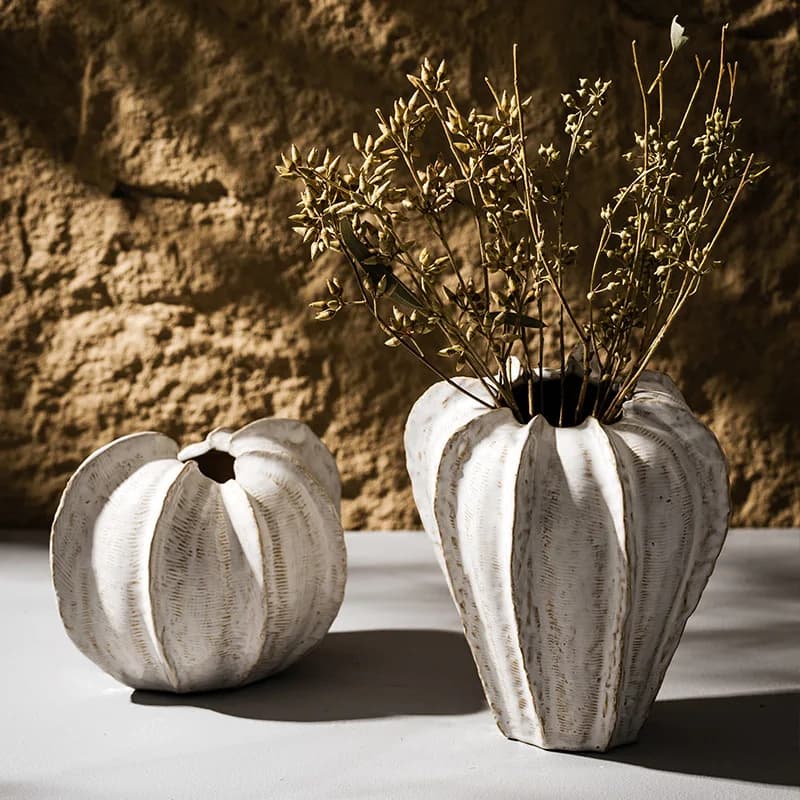 CAPIRON Multi Sided Bud Ceramic Vase for Dried Flower Pampas Grass Office Ornaments Home Boho Decoration Retro Tabletop Objects