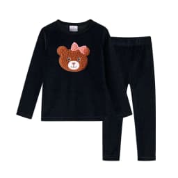 AA-Sibling Family Matching Black Velour Children Pajamas Nightgown baby Romper sherpa Bear Pajamas Set