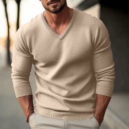 Autumn Winter Men's Knit Pullovers Solid Color V-Neck Slim Fit Long Sleeve Knitted Sweater Men Fashion Casual Pullover Sweaters