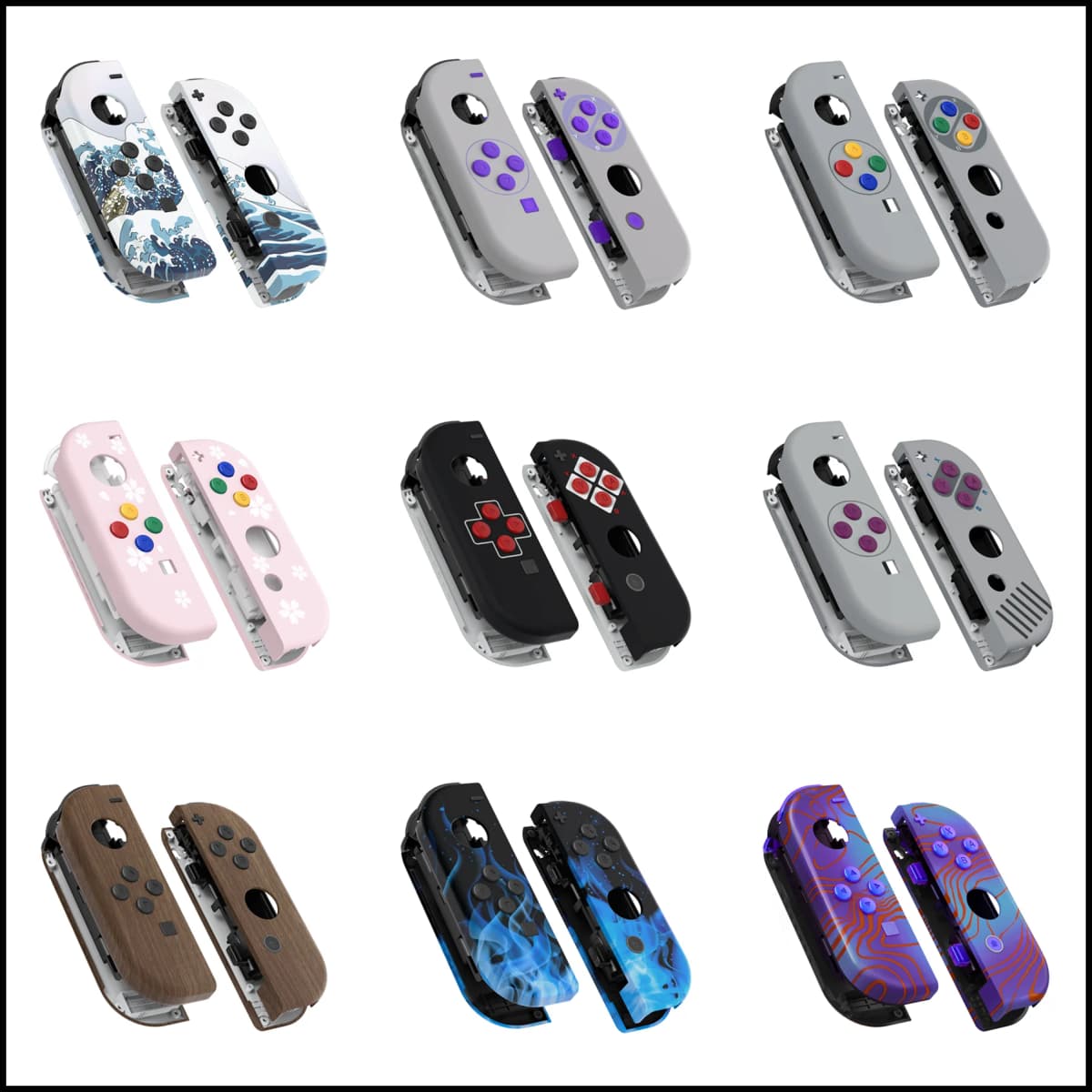eXtremeRate Custom Patterned Controller Housing Shell Case with Full Set Buttons for NS Switch JoyCon & OLED Joycon - Wood Grain