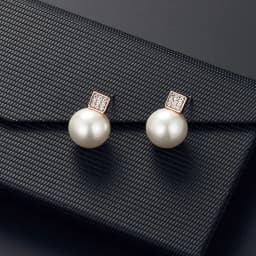 2 PCS Imitation Pearl Pendant Women Necklace Earring Stud Set Silver Color Snake Chain Square Metal Full Crystal Jewelry Set