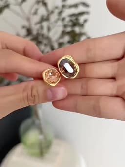 Vintage Brown Crystal Elliptical Open Rings For Women Luxury Rhinestone Contrasting Geometric Adjustable Finger Ring Jewelry