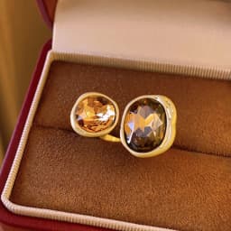 Vintage Brown Crystal Elliptical Open Rings For Women Luxury Rhinestone Contrasting Geometric Adjustable Finger Ring Jewelry