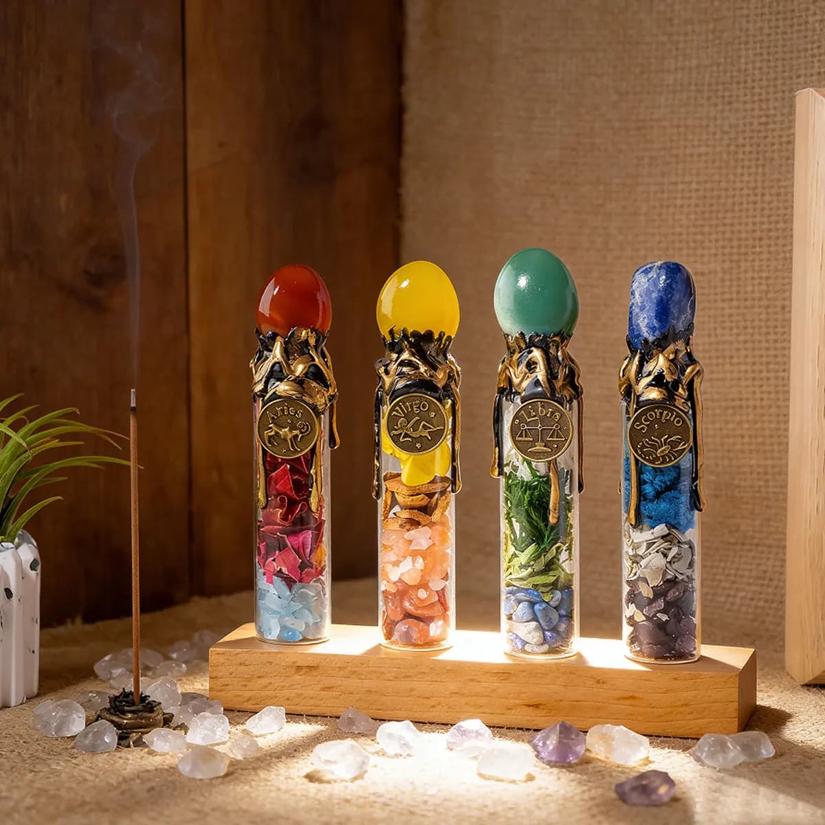 1PC Natural Crystal Zodiac Wishing Bottle, Magic Energy Healing Stone Drifting Bottle with Raw Stones, Spiritual Divination Reik