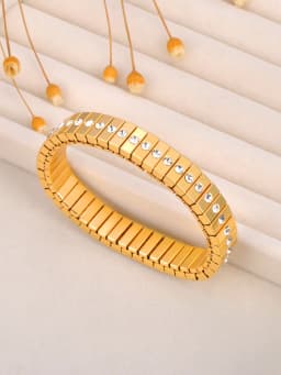 Lokaer 316L Stainless Steel CZ Crystal Elasticity Chain Bracelets For Women Real Gold Plated Trendy Waterproof Jewelry B23138