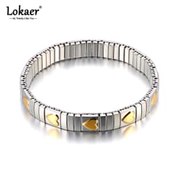 Lokaer 316L Stainless Steel CZ Crystal Elasticity Chain Bracelets For Women Real Gold Plated Trendy Waterproof Jewelry B23138