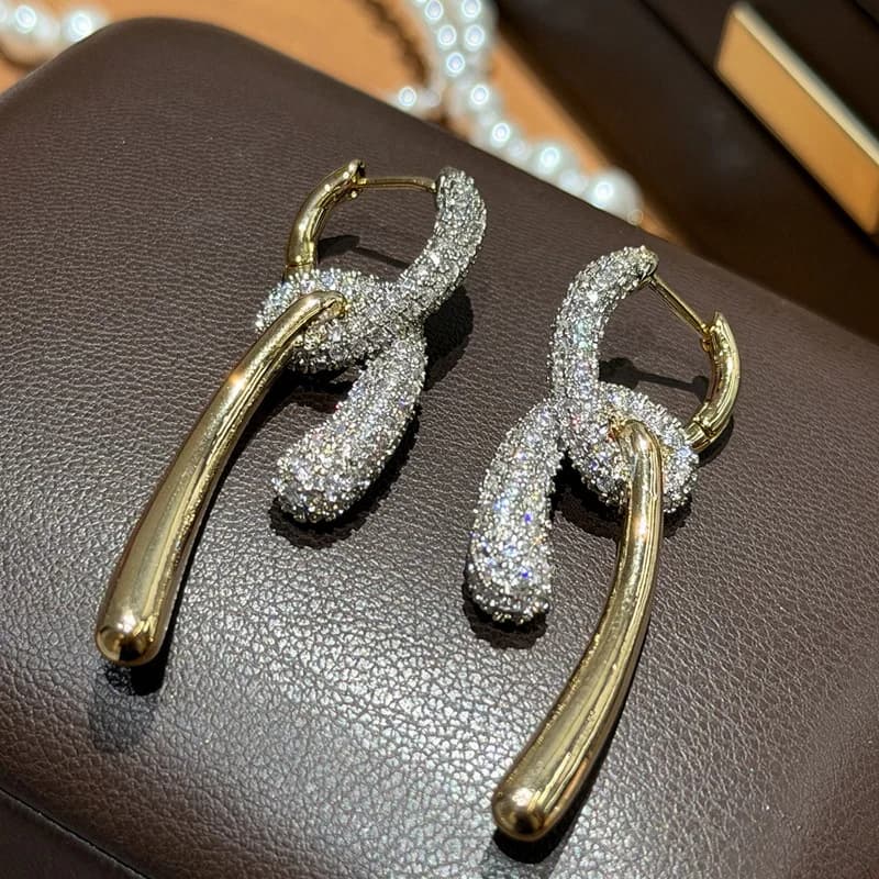 European And American Light Luxury Elegant Zircon Double Geometric Hoop Earrings Fashion Simple Metal Jewelry Party Gifts