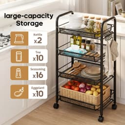 3/4/5Tier Mesh Wire Rolling Cart, Kitchen Storage Organizer Utility Cart Full Metal Basket Storage Art Trolley Carts With Wheels