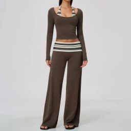 Striped Yoga Set Fitness Suit Gym Clothing Workout Tracksuit Women Sportswear 2 Piece Halter Long Sleeve Active Outfits Training