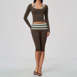 Striped Yoga Set Fitness Suit Gym Clothing Workout Tracksuit Women Sportswear 2 Piece Halter Long Sleeve Active Outfits Training