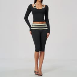 Striped Yoga Set Fitness Suit Gym Clothing Workout Tracksuit Women Sportswear 2 Piece Halter Long Sleeve Active Outfits Training