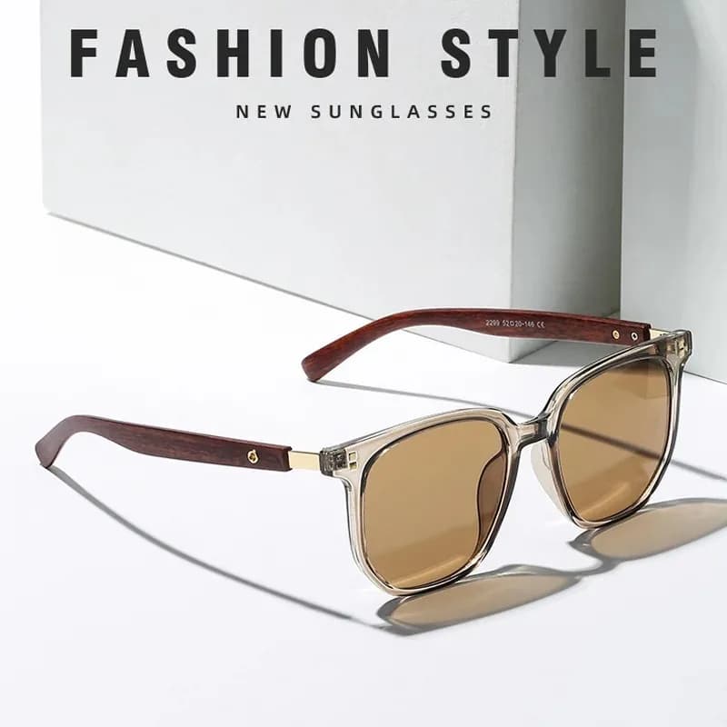 Classic Brown Sunglasses Vintage Aesthetic Square Frame Gradient Lens Wood Texture Eyewear Unisex Sun Glasses Outdoor