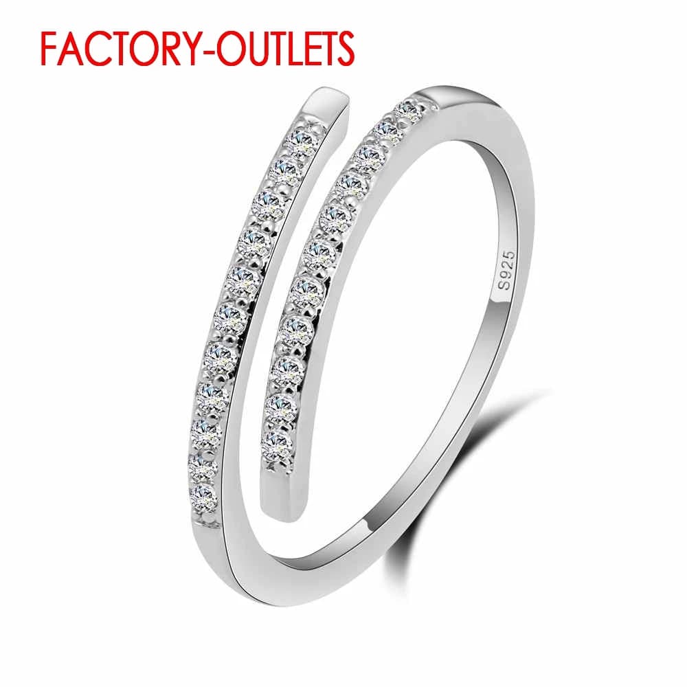Genuine 925 Sterling Silver Resizable Ring Classic Fashion Jewelry Cubic Zirconia Pave Setting Women Girls Party Anniversary