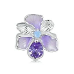 WOSTU 925 Sterling Silver Mystic Butterfly Charm Purple Iris Flower Beads Crystal Pendant Fit DIY Bracelet Necklace Party Gift