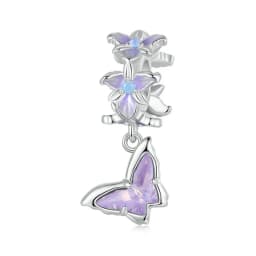WOSTU 925 Sterling Silver Mystic Butterfly Charm Purple Iris Flower Beads Crystal Pendant Fit DIY Bracelet Necklace Party Gift