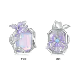 WOSTU 925 Sterling Silver Mystic Butterfly Charm Purple Iris Flower Beads Crystal Pendant Fit DIY Bracelet Necklace Party Gift