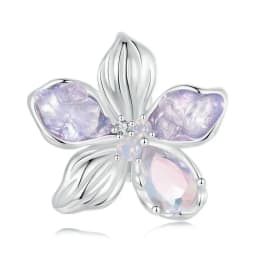 WOSTU 925 Sterling Silver Mystic Butterfly Charm Purple Iris Flower Beads Crystal Pendant Fit DIY Bracelet Necklace Party Gift