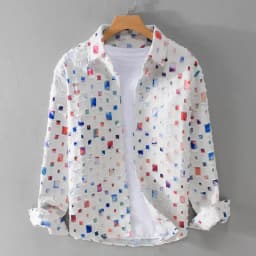 2026 New Men's Plaid Contrasting Color Hole Shirt Coats Vintage 100% Cotton Long-sleeved Loose Casual Blouse Fashion Men Clothes