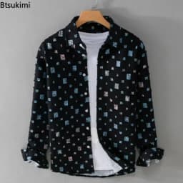 2026 New Men's Plaid Contrasting Color Hole Shirt Coats Vintage 100% Cotton Long-sleeved Loose Casual Blouse Fashion Men Clothes