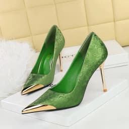 BIGTREE Shoes Metal Pointed End Women Pumps Silks Satins High Heels Ethnic Style Women Stilettos Heels 10 Cm Banquet High Heels