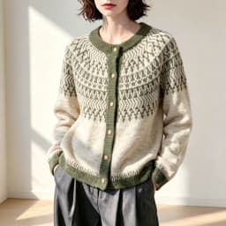 Fair-Isle Retro Jacquard Knitted Cardigan Women Autumn Winter Loose Long Sleeve O-neck Sweater Vintage Color Blocking Knit Coat