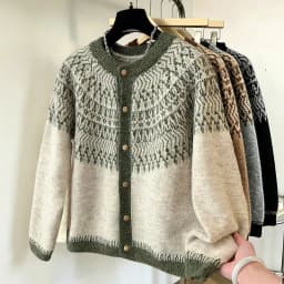 Fair-Isle Retro Jacquard Knitted Cardigan Women Autumn Winter Loose Long Sleeve O-neck Sweater Vintage Color Blocking Knit Coat