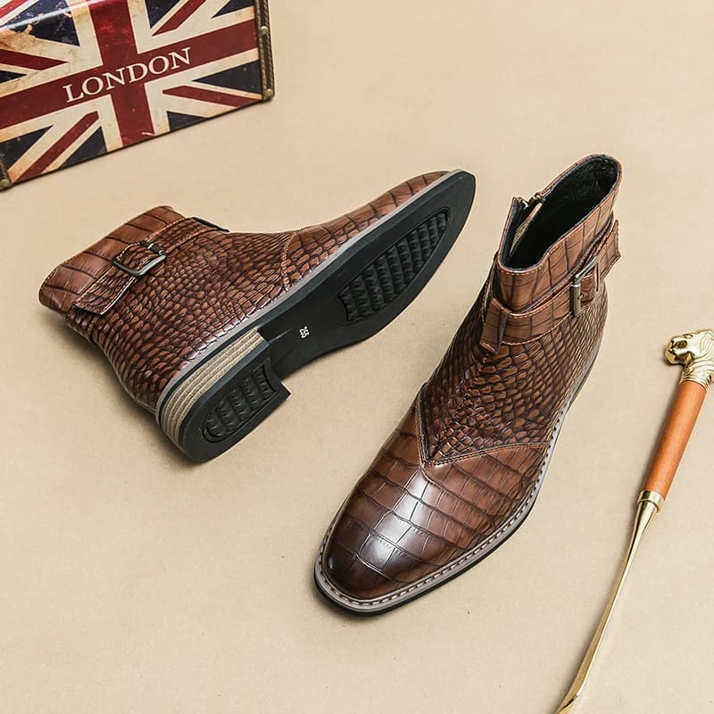 High End Banquet Formal Boots Winter Ankle Boots Men's Business Shoes Pointed Men's Genuine Leather Shoes Retro Brown Size:38-46