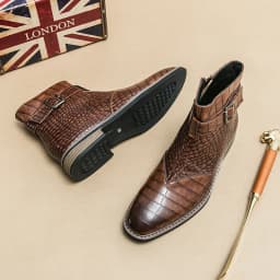 High End Banquet Formal Boots Winter Ankle Boots Men's Business Shoes Pointed Men's Genuine Leather Shoes Retro Brown Size:38-46