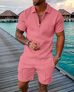 Men's Fashion Casual Light Luxury Striped POLO Shirt Set Summer Lapel Short-Sleeved Pullover Sports Trend Slim-Fit Men's T-Shirt