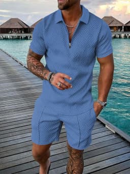 Men's Fashion Casual Light Luxury Striped POLO Shirt Set Summer Lapel Short-Sleeved Pullover Sports Trend Slim-Fit Men's T-Shirt
