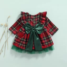 Ma&Baby 1-7Y 2024 Christmas Girls Red Dress Kid Toddler Girl Plaid Bow Tulle Tutu Party Dresses Children New Year Xmas Costumes