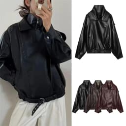 Guobioziy 2026 Fall New Women's Jacket 2026 Fall New Release Loose Faux Leather Biker Jacket Parka European and American Style