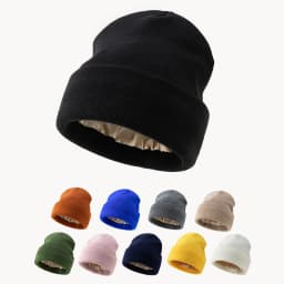 Unisex Satin Lined Knitting Beanie Hat For Women Mens Winter Silky Lining Warm Cuffed Skullies 2Layer Hair Cover Y2K HipHop Cap