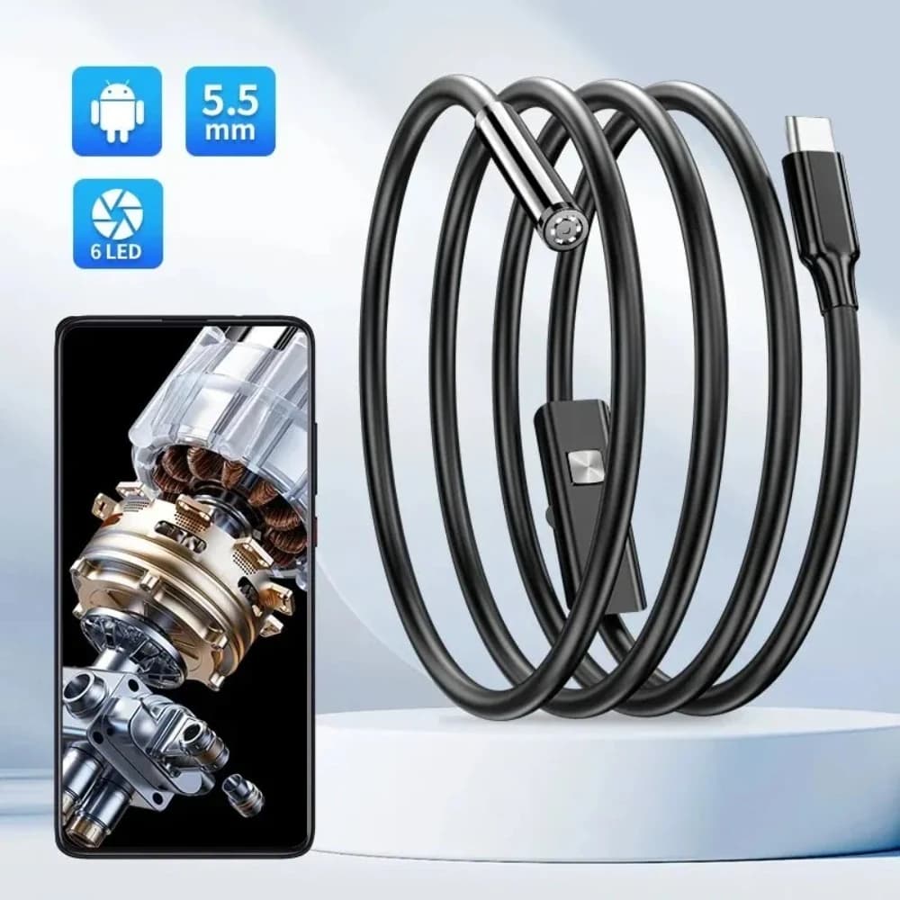 USB Endoscope for OTG Android Phone 5.5mm Borescope Inspection Snake Camera with 6 LED Lights For Type C