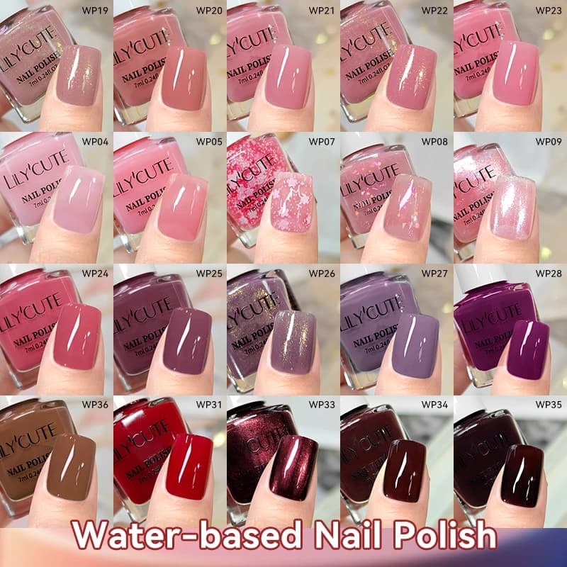 LILYCUTE 7ml Water Based Nail Polish 40 Colors Long Lasting Quick Drying No Need of Lamp to Cure Nail Supplies For Nail Manicure