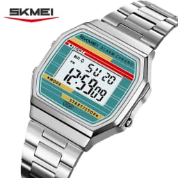 SKMEI 2514 New Men's Digital Watch Retro Square Gold Case Stainless Steel Strap Stopwatch Alarm Clock Classic Watch Reloj Hombre