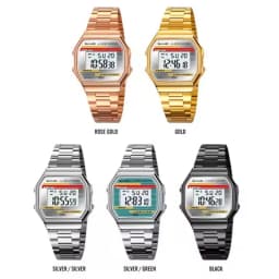 SKMEI 2514 New Men's Digital Watch Retro Square Gold Case Stainless Steel Strap Stopwatch Alarm Clock Classic Watch Reloj Hombre