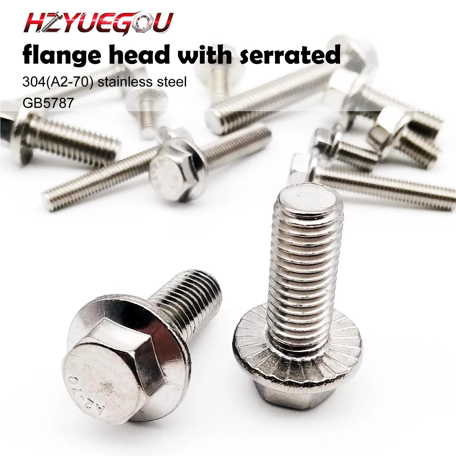 HZYUEGOU M4 M5 M6 M8 M10 M12 304 A2-70 Stainless Steel GB5787 Hexagon Head With Serrated Flange Cap Screw Hex Washer Head Bolt