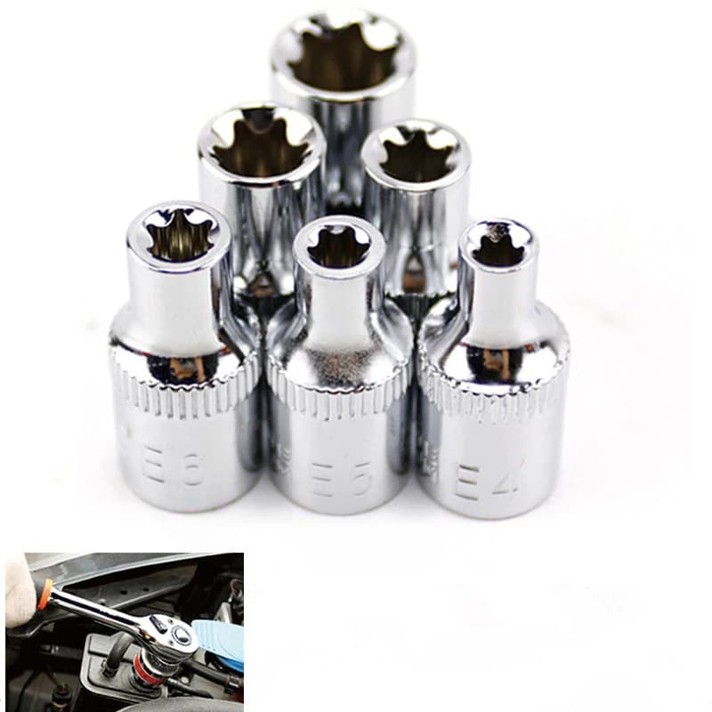 6pcs 1/4 Inch Steel Drive Sockets For Torx Star Female Bit E Socket Set E4 E5 E6 E7 E8 E10 Ratchet Wrench Adapter Hand Tools