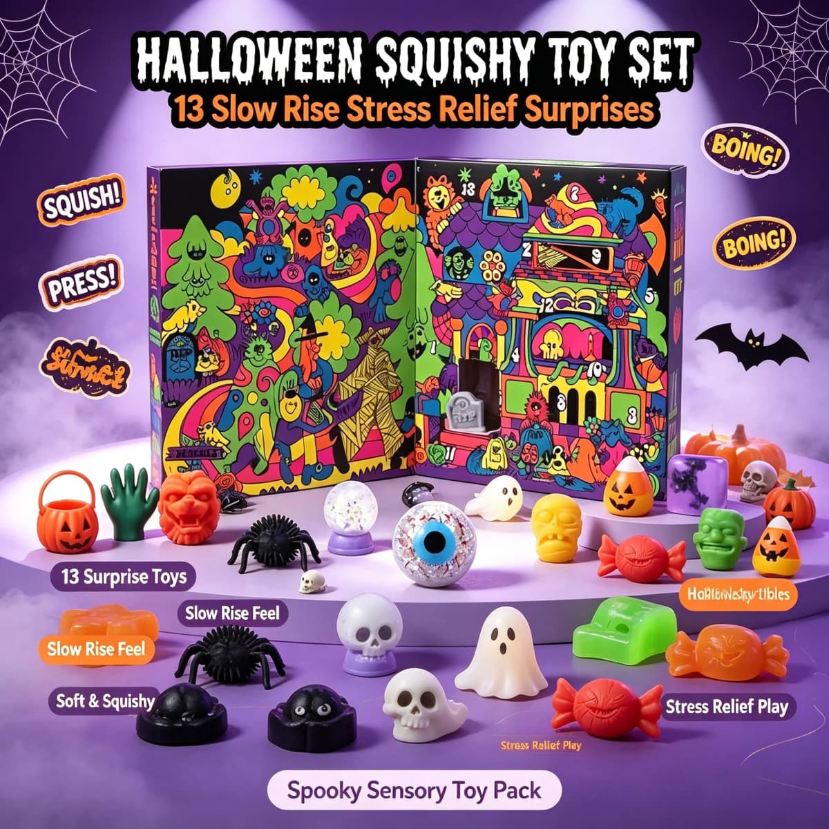 Needoh 13-Day Halloween Advent Calendar Funky Frights Theme Spooky Squishy Slow Rise Stress Relief Toys Countdown Gift Box