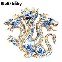 Wuli&baby Vintage 3‑Headed Dragon Brooches For Women Men 4-color Rhinestone Colorful Crystal Party Casual Brooch Pins Gift
