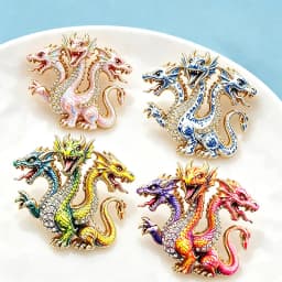 Wuli&baby Vintage 3‑Headed Dragon Brooches For Women Men 4-color Rhinestone Colorful Crystal Party Casual Brooch Pins Gift