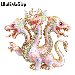 Wuli&baby Vintage 3‑Headed Dragon Brooches For Women Men 4-color Rhinestone Colorful Crystal Party Casual Brooch Pins Gift