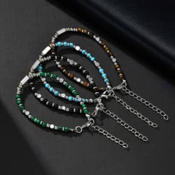 Vnox Handmade Beaded Bracelet with Natural Stone (Malachite/Obsidian/Turquoise/Tiger Eye), Bohemian Style Jewelry for Men