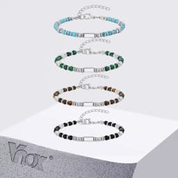 Vnox Handmade Beaded Bracelet with Natural Stone (Malachite/Obsidian/Turquoise/Tiger Eye), Bohemian Style Jewelry for Men