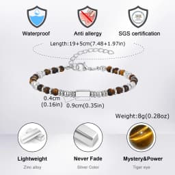 Vnox Handmade Beaded Bracelet with Natural Stone (Malachite/Obsidian/Turquoise/Tiger Eye), Bohemian Style Jewelry for Men