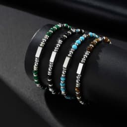 Vnox Handmade Beaded Bracelet with Natural Stone (Malachite/Obsidian/Turquoise/Tiger Eye), Bohemian Style Jewelry for Men