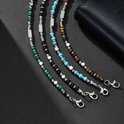 Vnox Handmade Beaded Bracelet with Natural Stone (Malachite/Obsidian/Turquoise/Tiger Eye), Bohemian Style Jewelry for Men