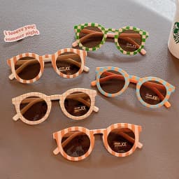 2025 New Kids Cute Checker Panel Color Round UV400 Sunglasses Baby Girls Outdoor Sun Protection Sunglasses Children Sun Glasses